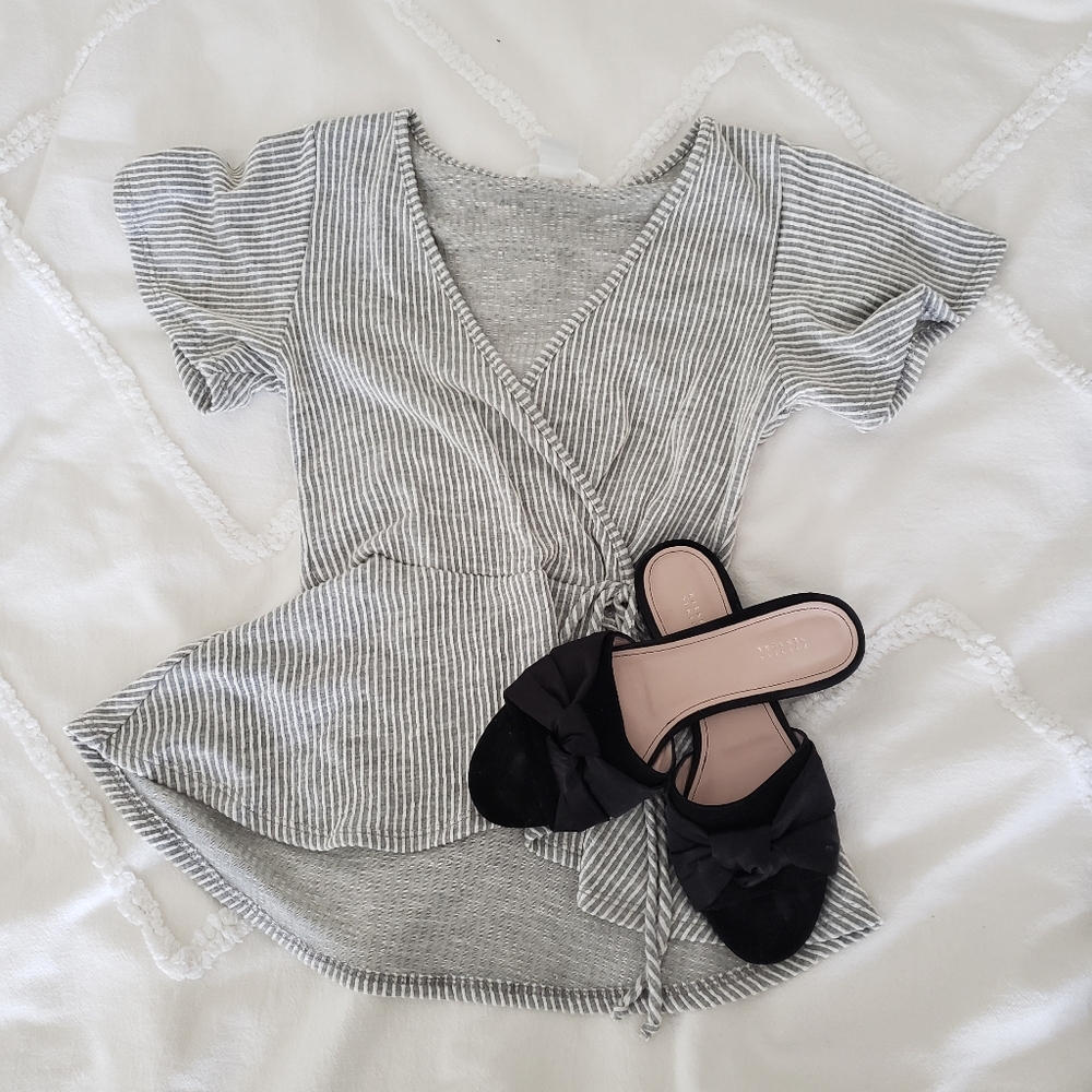 Caution to the wind ruffle wrap top